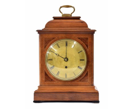 Good English walnut single fusee bracket clock, the 6" brass chapter ring enclosing an engine turned centre and signed Viner,