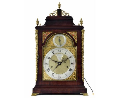 Good English mahogany double fusee verge bracket clock, the 8" brass arched dial signed Tho Willmore, London on a shaped plat
