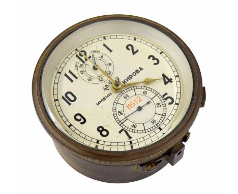 Russian two day marine chronometer, the 3.5" silvered dial with state of wind and subsidiary seconds dials, ser. no. 11512, w