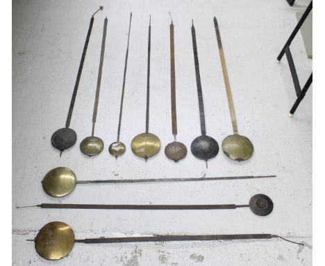 Ten various&nbsp;longcase clock pendulums with flat metal rods&nbsp;(10) 