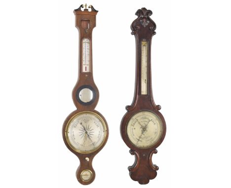 Mahogany five glass banjo barometer signed V. Allino, North Beach,&nbsp;within an ebony and boxwood banded case; also a mahog