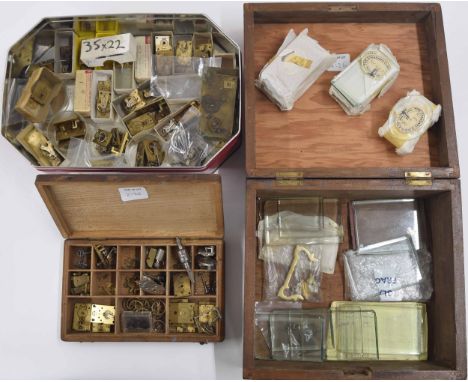 Large quantity of old platform movements; also a small quantity of various size carriage clock top and side bevelled glazed p