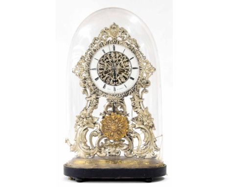 Unusual French two train mantel clock, the 5.25" chapter ring signed Roi á. Paris enclosing a decorative centre pierced with 
