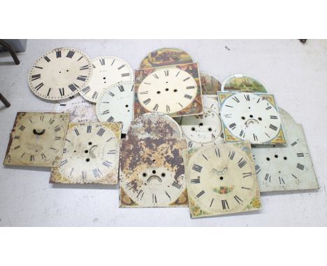 Large quantity of various rounded arched, square and circular longcase clock dials (15) 