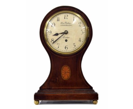 Mahogany single fusee balloon mantel clock, the 6" cream dial and movement back plate signed John Carter 28 St Swithins Lane,