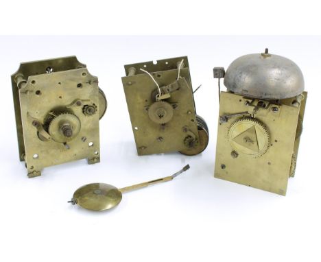 Single fusee mantel clock movement&nbsp;signed T &amp; R no. 9620,&nbsp;6.5" high; also another single fusee clock movement w