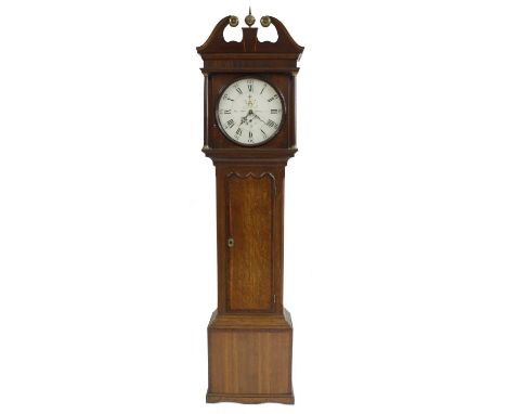 Oak and mahogany crossbanded thirty hour longcase clock, the 12" circular painted dial signed Benjamin Smith, Alfreton, with 