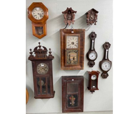Contemporary&nbsp;Severalls thirty-one day drop dial wall clock, 20.5" high (pendulum and key) and another small contemporary
