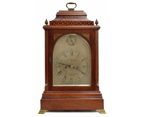 English mahogany double fusee bracket clock, the silvered dial signed Jos Fackler, Clerkenwell London to the centre of the ch