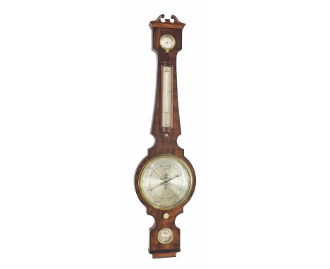 Good flame mahogany four glass barometer signed B. Bordoli &amp; Co, Marlborough, the principal 8.5" silvered barometer dial 