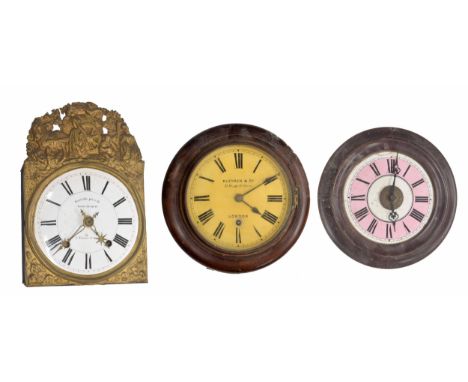 French Comptoise two train wall clock, the 9.25" convex enamelled dial signed Veritable Piece de Victor Jacquin á Foncine-Le-