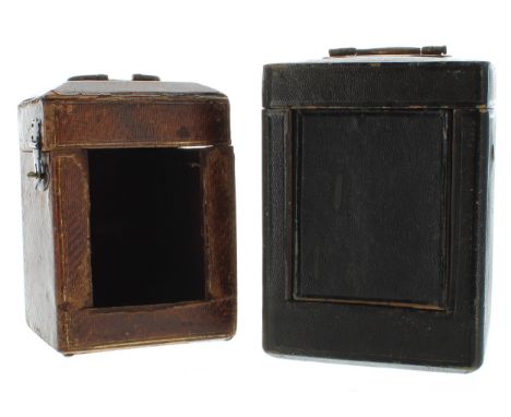 Two old Morocco leather travelling carriage clock cases, 8" and 7.5" high respectively (2) **Provenance - Private collection 