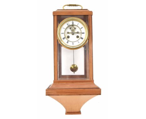 French satinwood two train four glass mantel clock and bracket, the S. Marti movement striking on a bell, the 4.75" chapter r