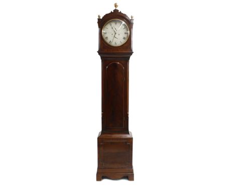 Good mahogany eight day longcase clock with five pillar movement, the 12" circular convex cream dial signed J. Trendell, Maid