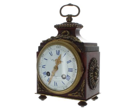 Interesting French tortoiseshell and ormolu mounted Pendule d'Officier two train mantel clock, circa 1900,&nbsp;the S. Marti 