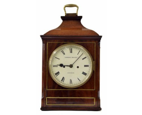 Mahogany&nbsp;double fusee bracket clock, the 7" white dial signed George Drake, London, the case inlaid with brass lines and