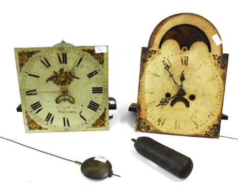 Thirty hour longcase clock movement, the 12" square painted dial signed Morse &amp; James..., with calendar aperture (pendulu