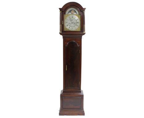 Good mahogany eight day longcase clock, the 12" brass arched dial signed Samuel Whitchurch, Kingswood on the silvered chapter