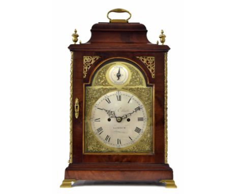 English mahogany double fusee verge bracket clock, the 6.5" silvered dial signed George Ellicote, London, with strike/silent 