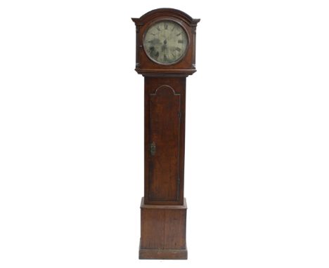 Oak thirty hour longcase clock, the 13.5" silvered dial signed Donisthorpe, Loughborough, the case with long door and the hoo