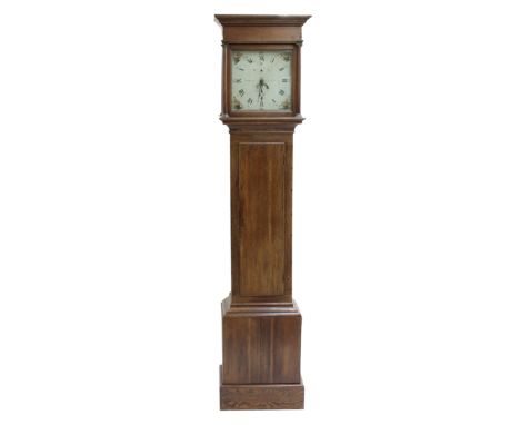 Oak thirty hour longcase clock, the 12" square painted dial signed Samuel Collings, Down End, with subsidiary seconds dial an