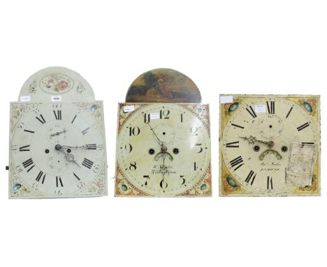 Eight&nbsp;day longcase clock movement, the 13" painted arch dial signed W. Nicholas, Birmingham, with subsidiary seconds dia