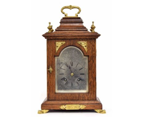 Lenzkirch oak cased two train mantel clock, the movement with platform escapement, outside countwheel and striking on a bell,