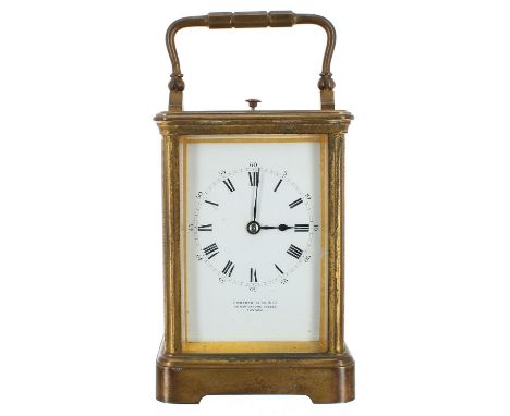 French repeater carriage clock striking on a gong, the movement back plate stamped C.V, no. 31586, the dial signed Camerer Ku