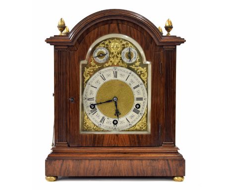 Good Lenzkirch rosewood three train bracket clock, the movement chiming the hours and quarters with hammers on five gongs, th