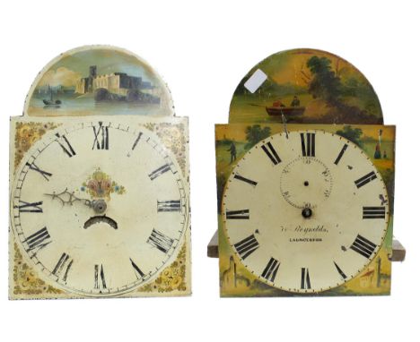 Thirty hour longcase clock movement, the 12" painted arch dial signed William Reynolds, Launceston, with subsidiary seconds d