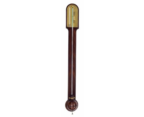 Good&nbsp;mahogany&nbsp;stick&nbsp;barometer/thermometer the&nbsp;brass arched scale signed Adams, Fleet Street, London, over