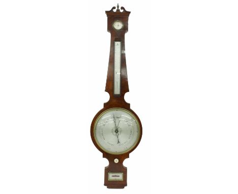 Good mahogany four glass wheel barometer signed J. Amadio,&nbsp;6 Shorters Ct. Throgmorton Strt,&nbsp;the principal 10" silve