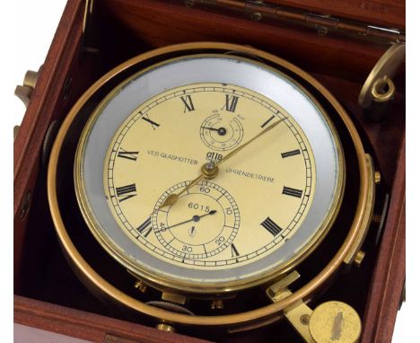German two day marine&nbsp;chronometer, the 3.75" cream dial signed Veb Glashutter, Uhrenbetriebe, no. 6015, with subsidiary 