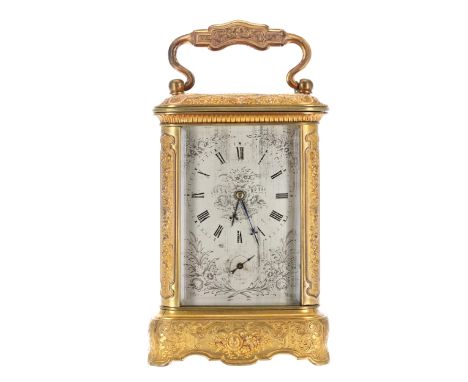 French ormolu carriage&nbsp;clock striking on a gong with associated movement, the silvered dial plate with subsidiary dial a