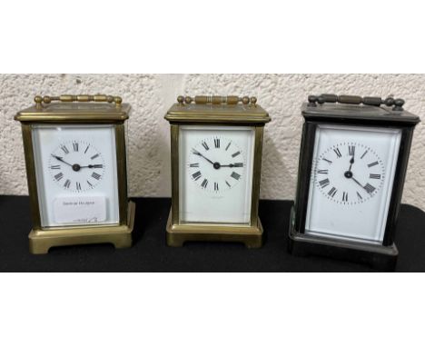 Carriage clock timepiece, the dial signed The Goldsmiths Alliance, Johannesburg, French Made, within a corniche brass case, 5