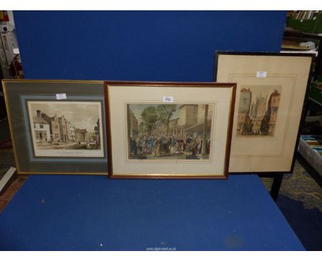 A framed and mounted lithograph titled 'Plas Mawr' or the great mansion, 'The promenade on the Pantiles Tunbridge Wells' by H