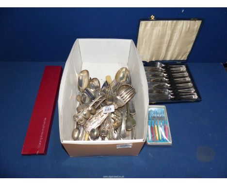 A quantity of miscellaneous cutlery including a set of six dinner forks engraved with Latin 'Fides' (Faith) to the handles, b