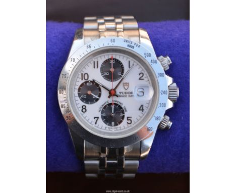 A Circa 1997 Tudor "Big Block" stainless steel Prince Date Ref. 79280 Chronograph Wristwatch, 39mm Rolex Oyster Case, Tudor 6