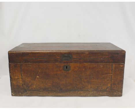 Rectangular wooden trunk with twin handles. 33.5cm height 80cm width.