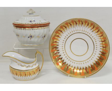 Late 18th/early 19th century Chamberlain Worcester porcelain sucrier of spiral fluted oval form with twin ring handles and do