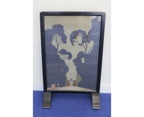 Unusual Arts and Crafts silhouette fire screen depicting a pair of open gates with foliage. Label verso Rowley Gallery 140.2 