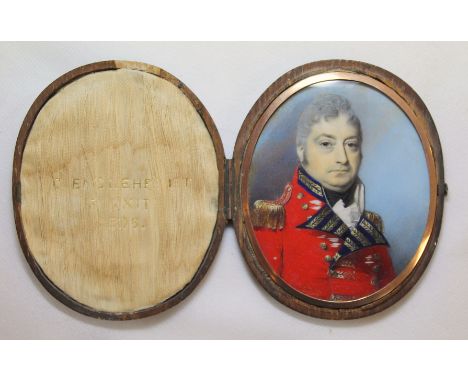 George Engleheart (1750 to 1829), portrait miniature of a Napoleonic period officer, watercolour on ivory, 10cm x 8cm (oval).