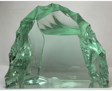 Vicke Lindstrand for Kosta, Sweden, ice block sculpture carved from a large block of glass in the form of a glacier, the inte