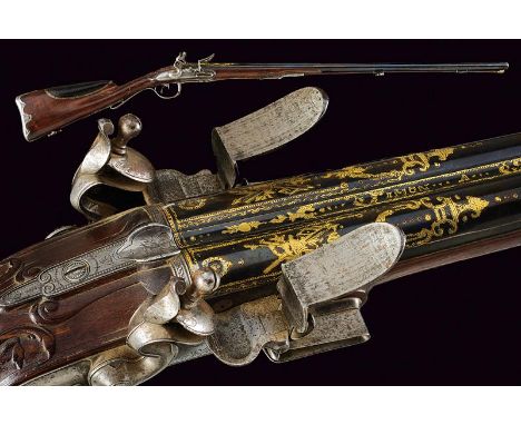 dating: late 18th Century provenance: Paris, Juxtaposed, smooth-bore, finished, 15 mm cal. barrels, with rib, signed in gold 