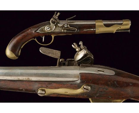 dating: late 18th Century provenance: France, Round, smooth-bore, 18 mm cal. barrel. Lock with flat plate with iron pan. Wood