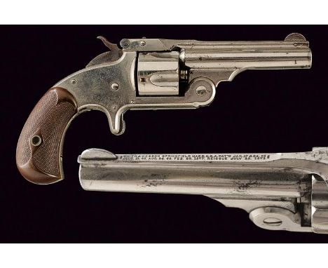 dating: 1875-1890 provenance: USA, Rifled, round, cal. 32 barrel, rib with address and patents, fore-sight; fluted, five-shot