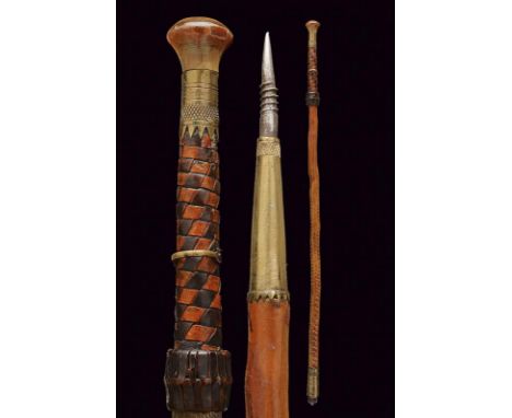 dating: Late 19th Century provenance: Spain, Stick's foot provided with a small, iron mace head of four flanges and with a lo