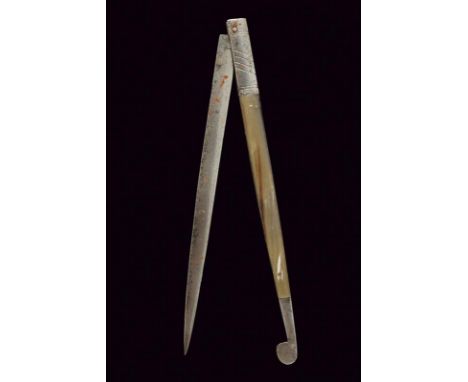 dating: 19th Century provenance: Sicily, Straight, single-edged blade. Grip with iron mounts and lobed back end. Light horn g