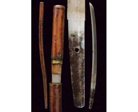 dating: Late 19th Century provenance: Japan, Shinogi zukuri blade (nagasa 45,5 cm, mediocre conditions). Nakago-mei with one 