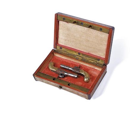 dating: Mid 19th Century provenance: Europe, Both with cylindrical barrel, one is chiselled. Box-lock type frames, finely chi